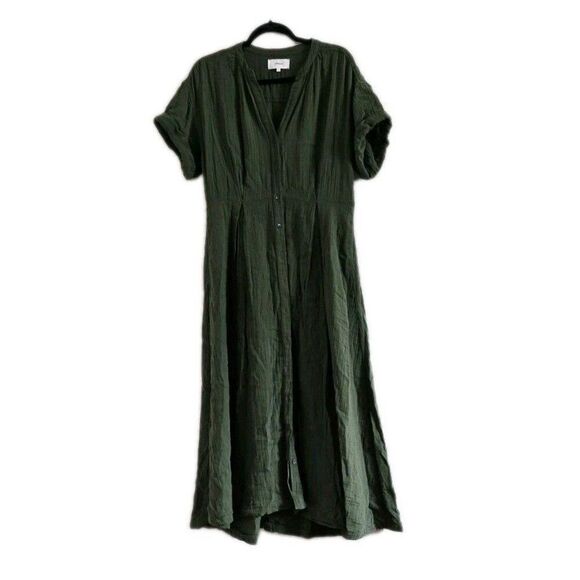 XiRENA Cate Green Gauzy Midi Button Front Dress With Pockets Size Medium - Picture 1 of 10